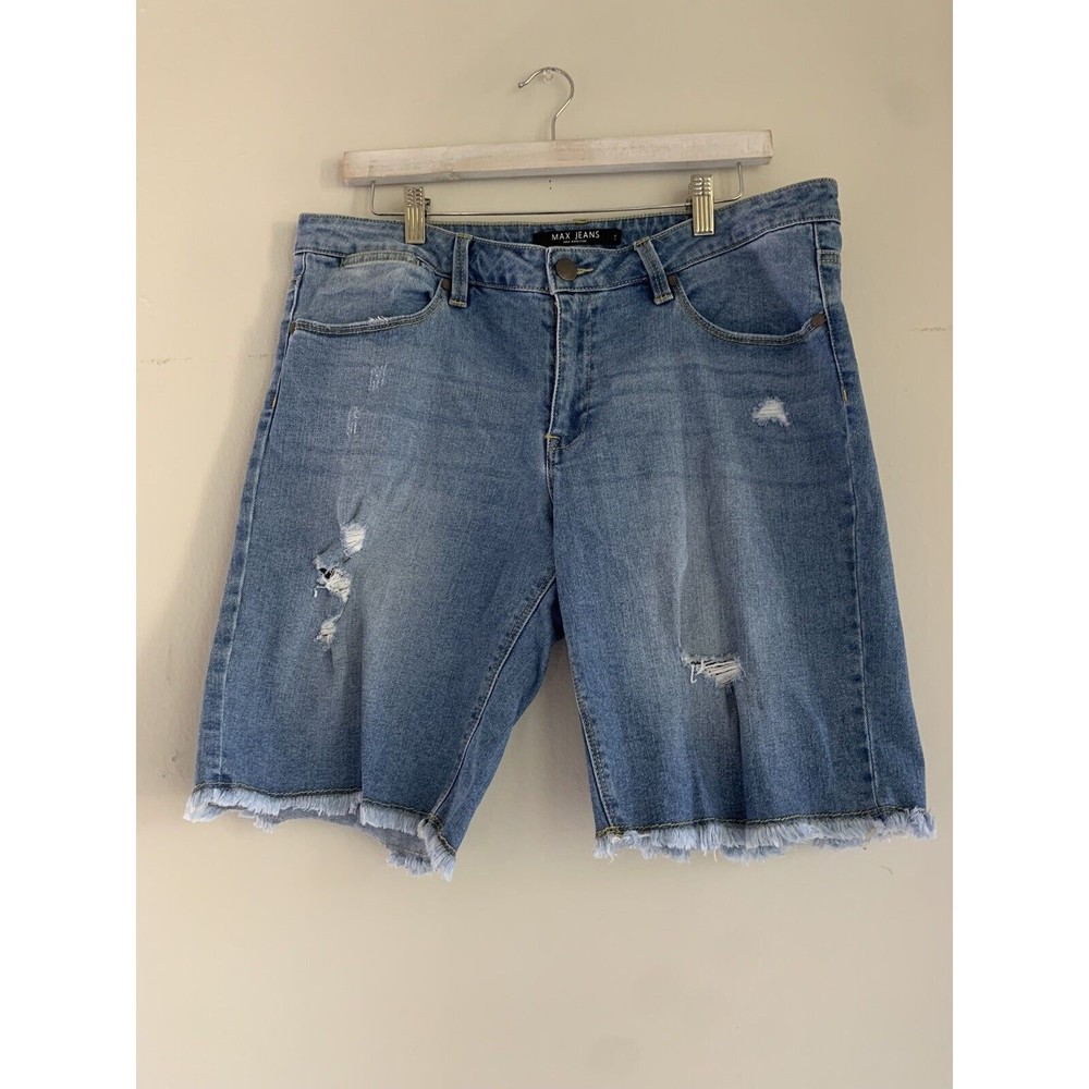 Max Jeans Shorts Ripped Distressed Frayed Blue Jean Shorts Size 14 Cotton